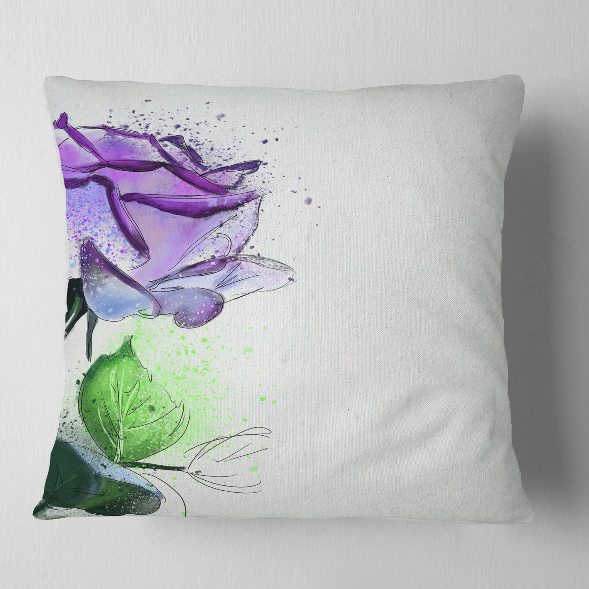 Designart Beautiful Blue Rose with Leaves - Floral Throw Pillow - 18x18