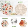 thumbnail image 3 of 6 Pcs Drink Coasters with Holder 3.94in Woven Coasters for Drinks Pastel Watercolor Floral Pattern Coaster Set for Protection Table, 3 of 7
