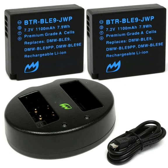 Replacement for Leica D-Lux 8 Battery (2-Pack, 1100mAh) and Dual Charger