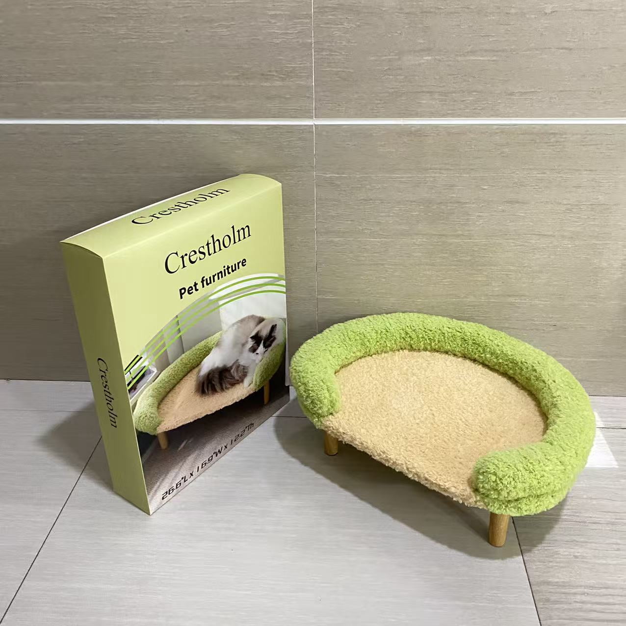 Crestholm Pet furniture, Cat Bed with Removable Washable Cover, Elevated Cat Couch for Cats & Small Medium Dogs, Wooden Pet Sofa Modern Pet Furniture