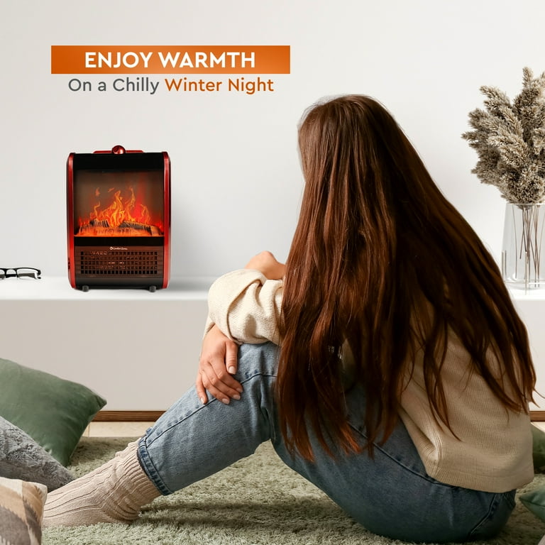 Comfort Zone 600/1,200-Watt Mini Fireplace Heater with Realistic 3D Flame,  Stay-Cool Body, Carry Handle, Overheat Sensor, and Safety Tip-Over Switch,  Red - Walmart.com