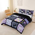 thumbnail image 2 of jejeloiu Abstract Floral Bedding For Girls,Patchwork Print Duvet Cover Full,Purple Black White,Black Reversible,3-Piece,1 Duvet Cover and 2 Pillowcases, 2 of 6