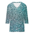 thumbnail image 5 of JTZGDY Sequin Tops for Women Plus Size 3/4 Sleeves Glitter Sparkly Printed Sexy V Neck Basic T-Shirts Dressy Casual Summer Oversized Tunic Blouse Multicolor#04 XXL, 5 of 6