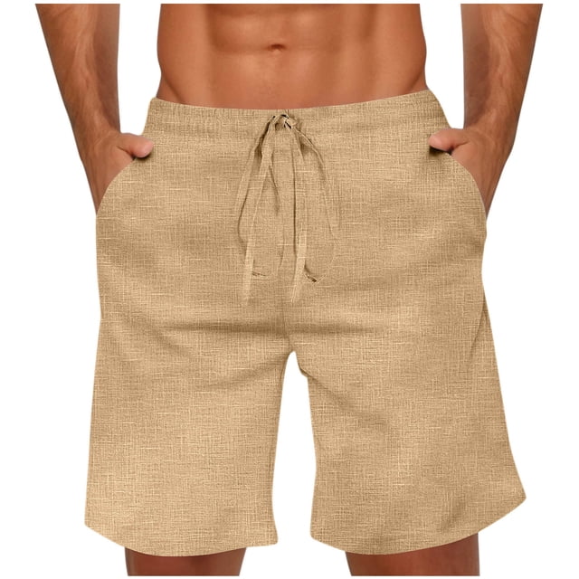 Mgmyaa Men's Casual Shorts Drawstring Elastic Waist Solid Exercise Shorts with Pockets