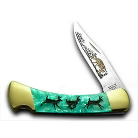 - BUCK 110 Custom Turquoise Mist Corelon Running Deer 1/400 Pocket Knife Knives