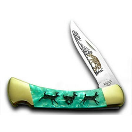 BUCK 110 Custom Turquoise Mist Corelon Running Deer 1/400 Pocket Knife