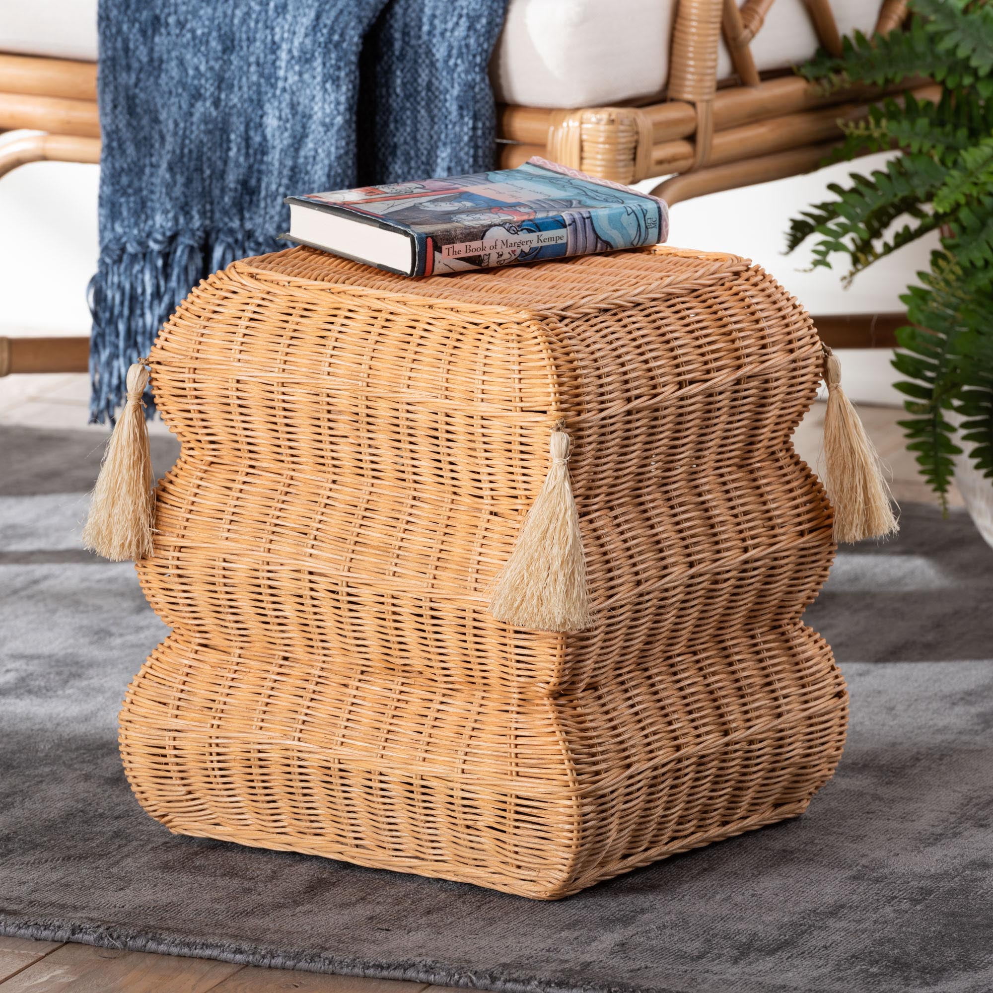 bali & pari Noura Boho Footstool, Light Honey