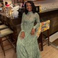 thumbnail image 3 of Women's Retro Print Stand Collar Long Sleeve Waistband A-Line Long Dress, Thin Light, Slight Perspective, 3 of 18