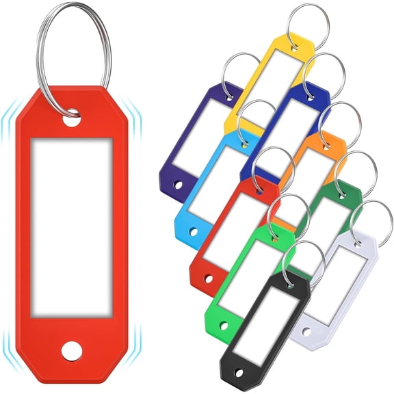 Hexagon Key Tags with Labels – Color-Coded Keychain Tags with Ring, Writable Label Window for Key Organization, ID and Name Tags