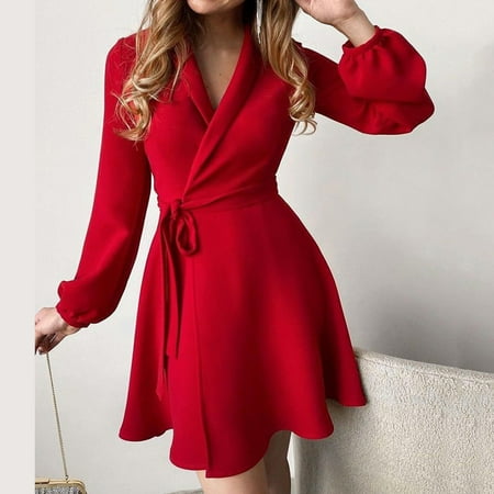 

wendunide womens dresses Ladies Kimono Print Ladies Elegant Pajamas Dress Red