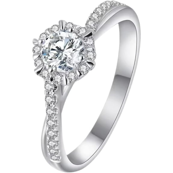 Round Simulated Moissanite Engagement Halo Ring for Women 3CT Cubic Zirconia CZ Bands 925 Silver Plated Promise Gemstone Birthstone Wedding Anniversary Promise Small Rings for Her（Size 6）