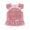 thumbnail image 3 of TSSOE Kid Girls Sequins Dance Shirts Short Flutter Sleeve T-Shirt Top Carnival Birthday Party Performance Costume Pink 16, 3 of 5