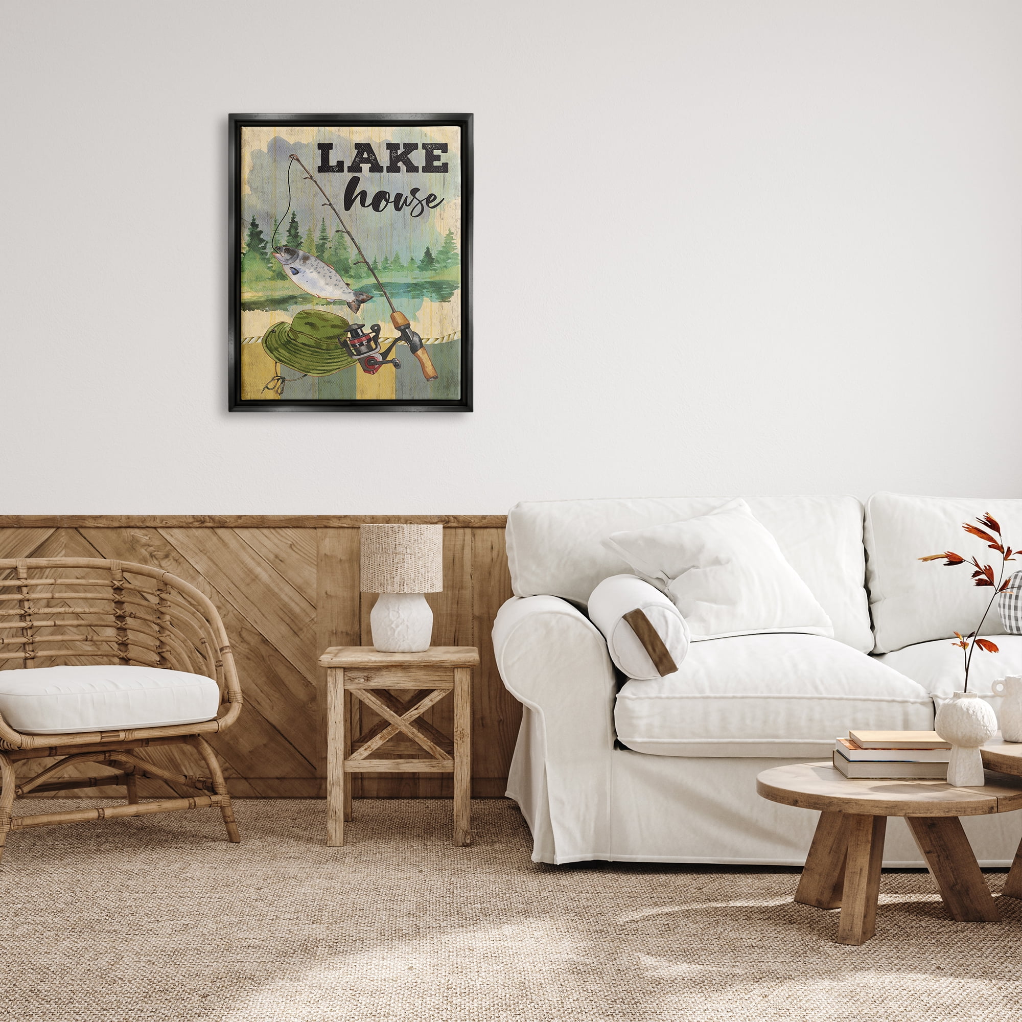 Stupell Lake House Fishing Angler Sign Animals & Insects Painting Black Floater Framed Art Print Wall Art