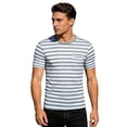 thumbnail image 2 of Mens T-shirts Short Sleeve Striped Crewneck T Shirt with Pocket Soft Casual Everyday Basic Tees Grey S, 2 of 4