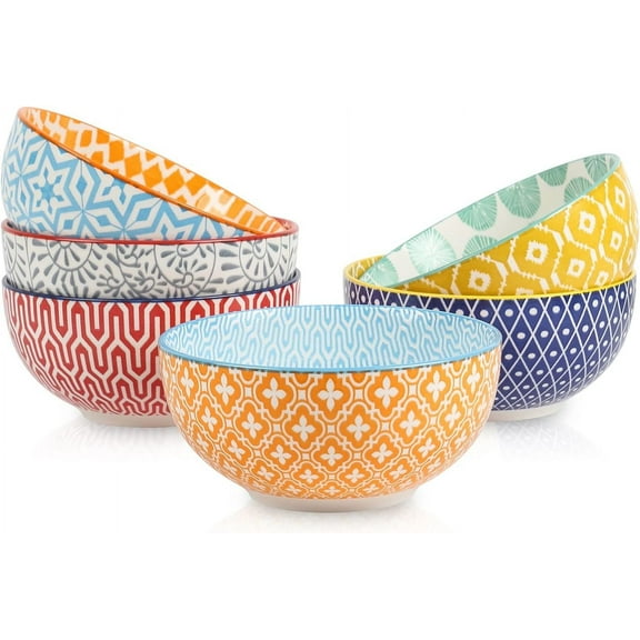 Ceramic Cereal Bowls Set of 6, 24 Oz Deep Soup Bowls for Kitchen, 5.9 Inch Dessert Bowls for Salad, Pasta, Oatmeal, Ramen, Microwave Dishwasher Safe, Set of 6, Assorted Colors