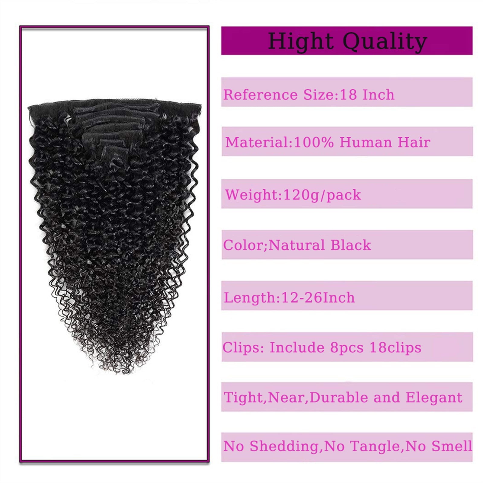 Curly Clip in Hair Extensions Human Hair for Black Women - 8 Pieces/Set #1B Double Weft Brazilian Remy Human Hair Clip in Extensions Thick to Ends