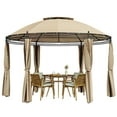 thumbnail image 1 of Gymax Pavillon de Terrasse Extérieur Rond de 11,5 Pieds avec Auvent, Abri à Double Toit en Acier, Brun, 1 of 10