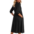 thumbnail image 4 of Women's Linen V-Neck Long Dress with Pockets and Quarter Sleeves, 4 of 8