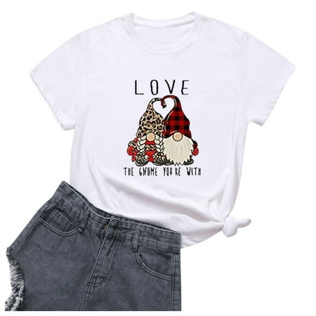 

White Blouse for Women spring tops for women Women s ’s Day Cartoon Print Causal Fashion Short Sleeve T-shirt Tops Casual Round-Neck Corset Tops for Women White 3XL