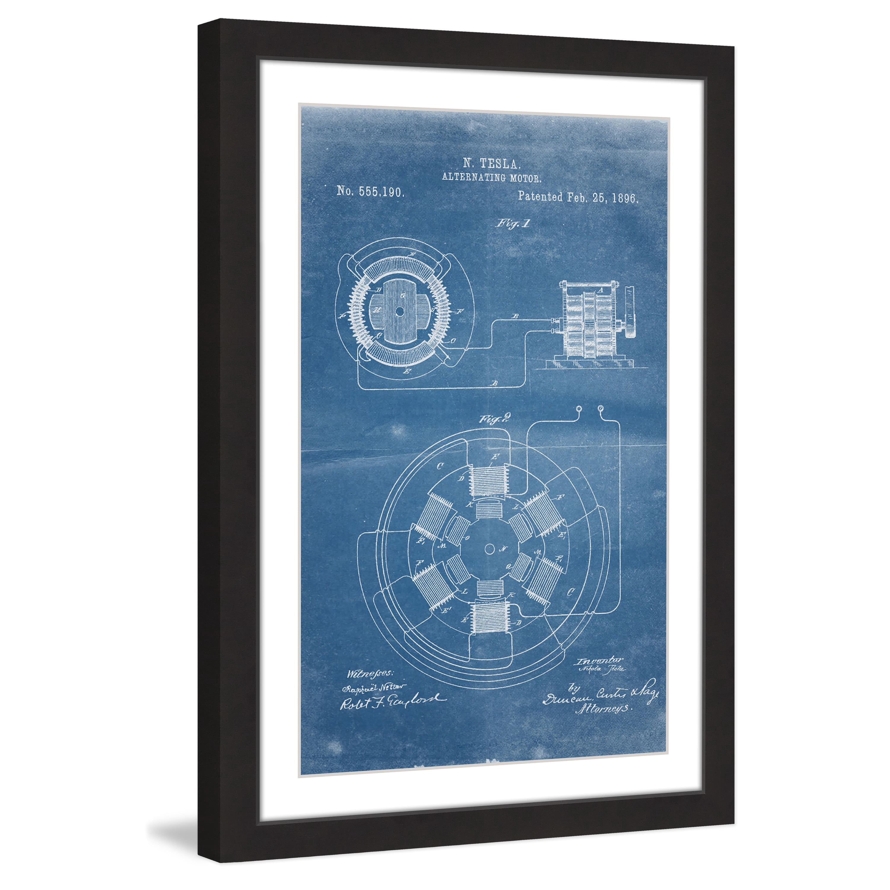 "Ac Motor 1896 Blueprint" Framed Painting Art Print, 30" x 1.5"