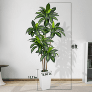 ROMSWI Dracaena Artificial Tree 6ft Tall Pre Potted Dracaena Trees with White Tall Square Planter for Indoor Outdoor Home Office Decor