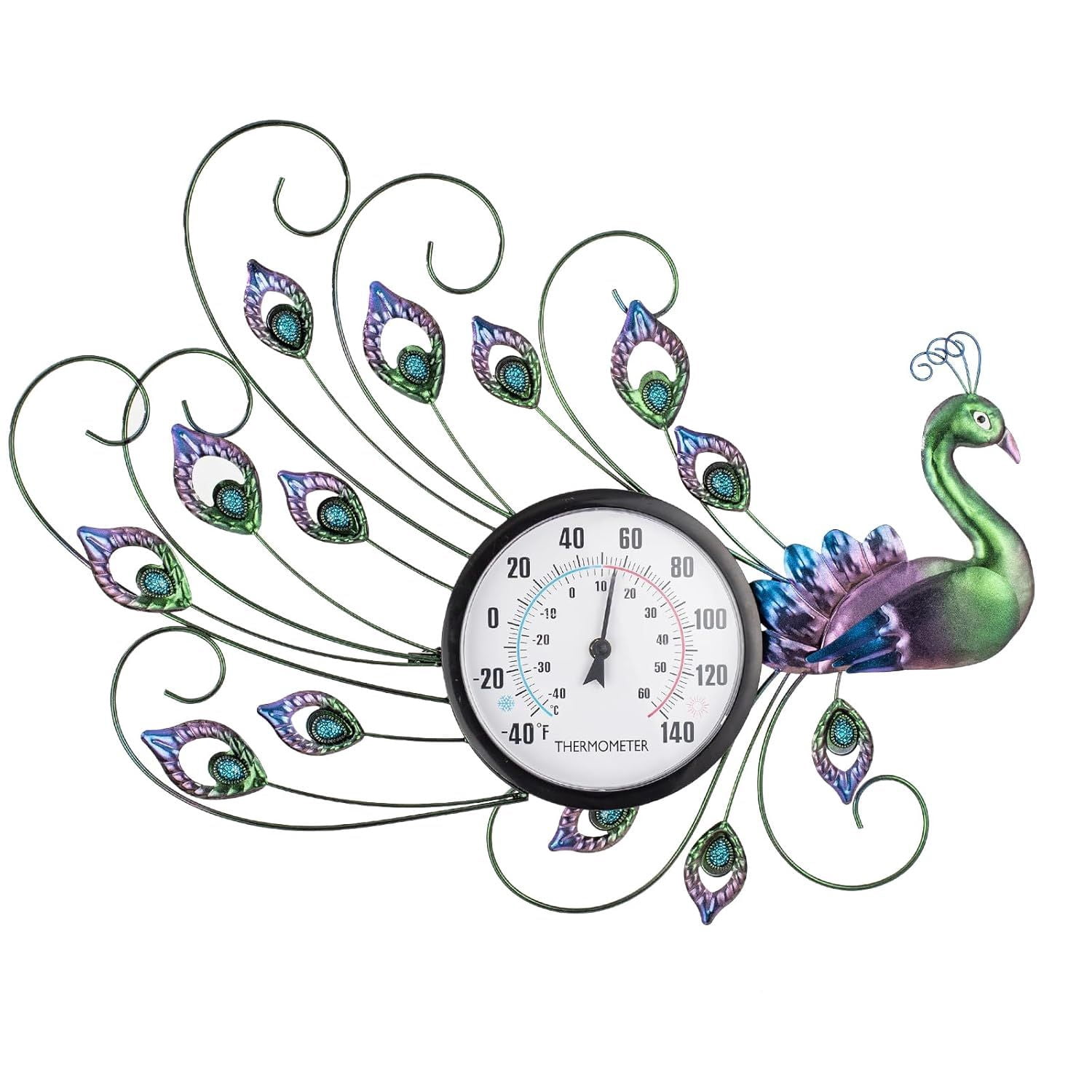 Indoor Outdoor Thermometer, Outdoor Wall Thermometer with Humidity, Easy to Read Decorative Outside Thermometer for Patio, Garden, No Require Batteries Purple