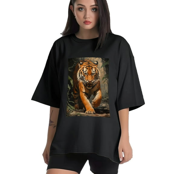 Plus Size Shirt for Women Black Tops for Women Short Sleeves Shirt for Women Tiger 15 T Shirt Crewneck Shirt for Women XS