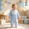 thumbnail image 2 of mgoYE Toddler Baby Girl Boy Birthday Outfit One Embroidery Jumpsuit Long Sleeve Peter Pan Collar Romper 1st Birthday Cake Smash Outfit, 2 of 6