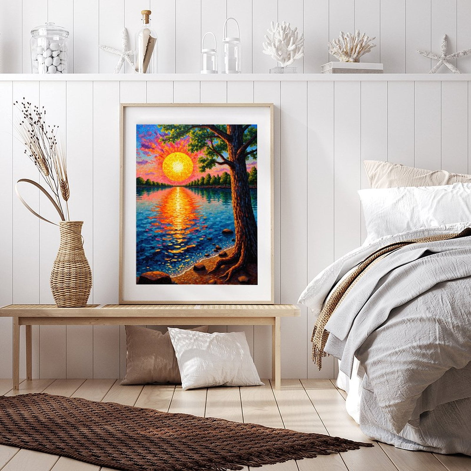 Diamond Art Kit for Adults, Sunset Over Water Mosaic Art Diamond Painting for Adults Beginners, 5D DIY Diamond Art Painting Kits, Colorful Diamond Painting Craft for Home Decor 12x16