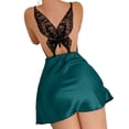 thumbnail image 4 of Women's Ice Silk Sleeveless Nightgown, Sexy Lace Trim Camisole Slip Dress, Comfortable and Fashionable Sleepwear for Bedtime, Home Lounging, and Romantic Evenings-Blackish Green, 4 of 9