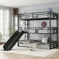 thumbnail image 3 of Generic Twin XL Triple Bunk Bed with Slide, 3-Tier Metal Bed Frame with Safety Guardrails & Noise-Reduced Design, Heavy-Duty Space-Saving Structure Shared Rooms, Dorms, Black, 3 of 9