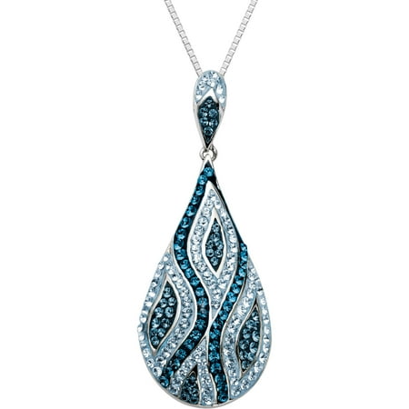 Luminesse Sterling Silver Blue Pendant made with Swarovski Elements, 18"