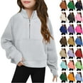 thumbnail image 6 of Xyxonk Girls Half Zip Up Sweatshirt Fashion Cropped Long Sleeve Pullover Tops with Thumb Hole Fall Winter Youth Preppy Tween Cute Clothing Size 5-16 Years, 6 of 6