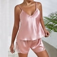 thumbnail image 5 of Bxsruta Women's Satin Cami Pajama Set V Neck Lace Trim Camisole Top Adjustable Spaghetti Straps Shorts Soft Breathable Comfortable Sleepwear Loungewear for Home Vacation Daily Wear, 5 of 7