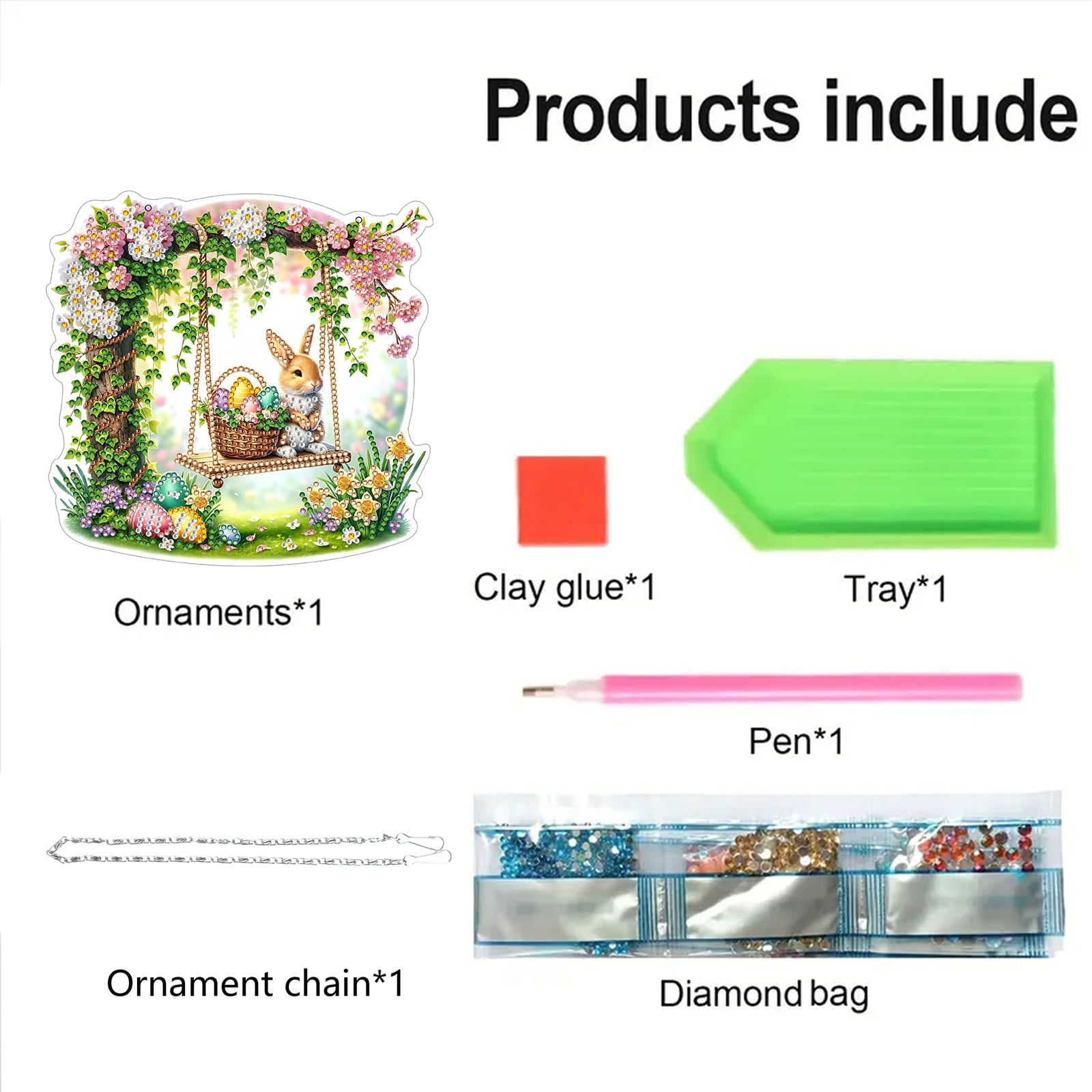 FLOPESN DIY Easter Diamond Art Painting Pendant Kit - 7.08X7.87in Acrylic Single-sided Rhinestone Dotting Pendant Wall Decor-2Pcs