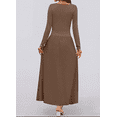 thumbnail image 4 of Women's Long Sleeve Fall Maxi Dress Crewneck Knit Casual Slim Swing Pleated Dresses with Pockets, 4 of 7
