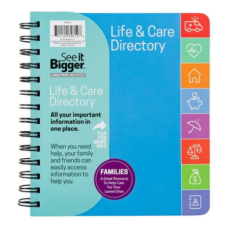 See it Bigger Life & Care Directory Planner Medium (7" x 7.5") Blue Undated