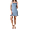 thumbnail image 3 of MODA NOVA Junior's Polka Dots Sleeveless A Line Slip Ruffle Tie Short Mini Dress Light Blue-Dots S, 3 of 6
