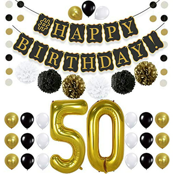 Black 50th Birthday Decorations Party KIT - Black Gold and White Paper ...