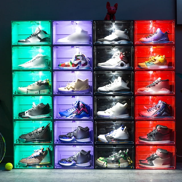 Cajas para zapatos Zapatillas LED con control de voz Cajas de almacenamiento abiertas laterales magnéticas ¿Cable de alimentación activado por voz Muyoka Hogar