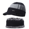 thumbnail image 1 of ZOELNIC Men Winter Warm Hat Scarf Set Knit Visor Beanie Fleece Lined Beanie with Brim Cap, Black, 1 of 5