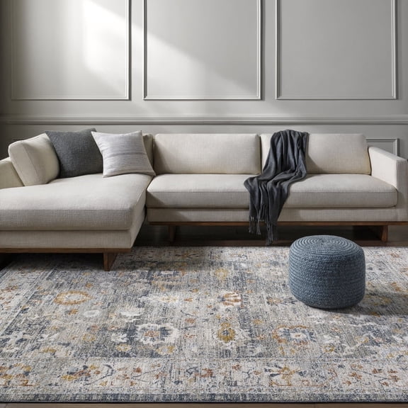 Livabliss Area Rugs for Living Room, 5x7 Beckham Traditional Medium Gray Rug, Bedroom Dining Room Home Decor Stain Resistant Carpet (5' x 7'5")
