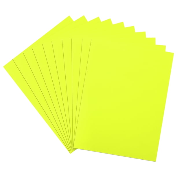 10 Hojas de Papel Neón 8"x11" 250gsm Cartulina Fluorescente Brillante, Amarillo