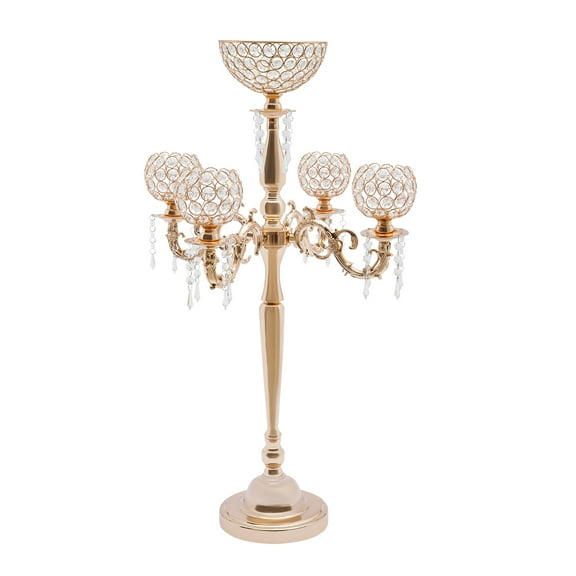 Miumaeov Crystal Candelabra Vase Flower Stand, 35In Tall Candle Holders for Candlesticks Floral Gold Vase Candelabra Centerpiece Decorations