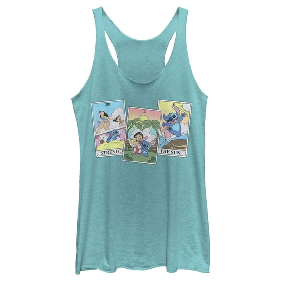 Women's Lilo & Stitch Family Tarot Cards Racerback Tank Top Tahiti Blue Large