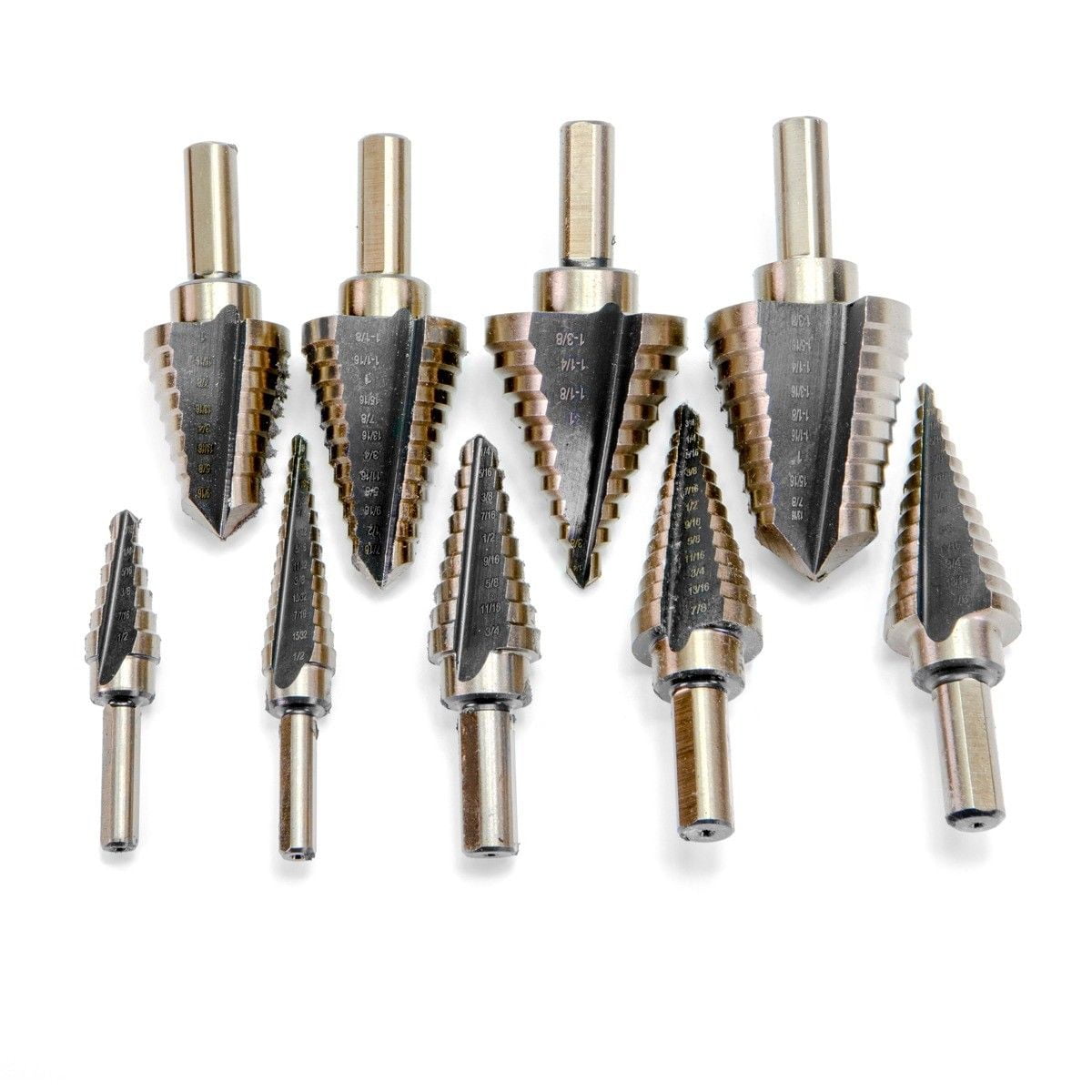 Stark USA 9PC HSS Titanium Step Drill Bit Set, High Speed Steel Unibit Drill Bits Set for Sheet Metal with Aluminum Case, Multiple Hole Stepped Up Bits for DIY Lovers