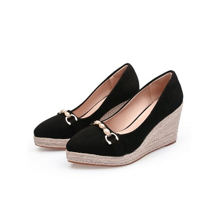 

Lumento Mary Jane for Womens Platform Wedges Shoes High Heels Wedge Heel Pumps Non Slip Pump Work Fashion Ankle Strap Dress Shoe Black 8