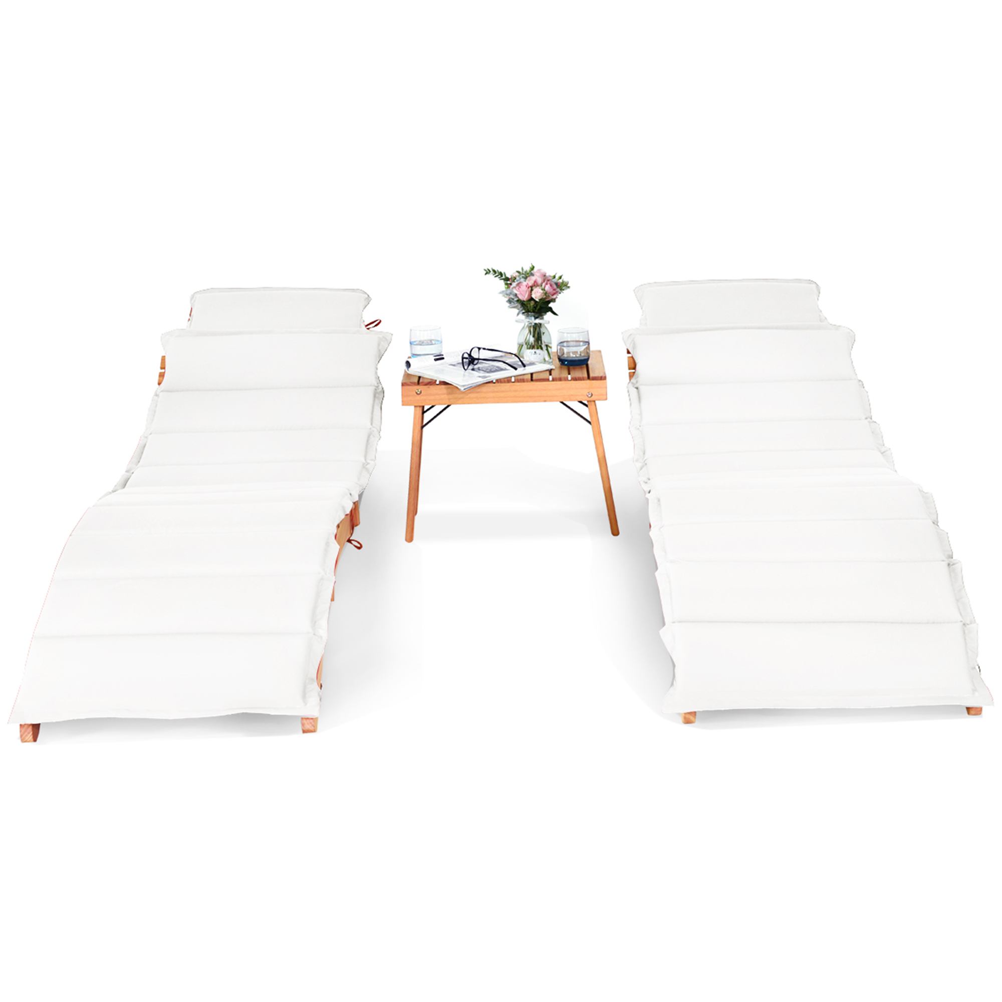 Costway 3PCS Wooden Folding Lounge Chair Set Cushion Pad Pool Deck - image 6 of 10