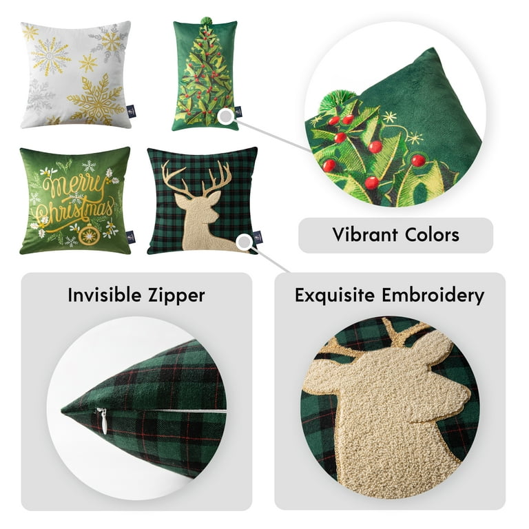 Embroidered Christmas Trees & Plaid Pillow