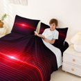 thumbnail image 4 of Manfei Gradient Horizontal Line Bed Sheets, Glowing Neon Light Fuul Size Sheets, Red and Black, Black Reversible 4 Pieces1 Flat Sheet + 1 Fitted Sheet + 2 Pillowcases, 4 of 6
